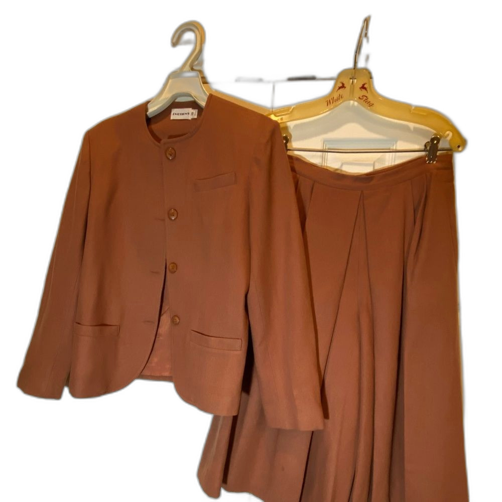 Vintage Wool Blend Skirt Suit Jacket Ofice Siren Pleated Culottes Rust Color 10